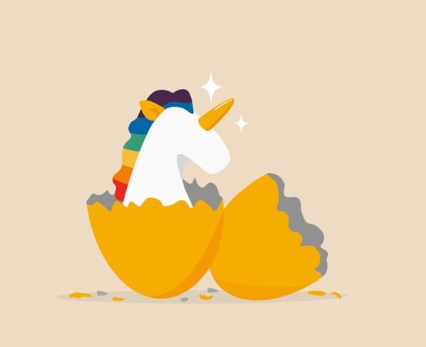 digital illustration of a unicorn hatching out of an egg