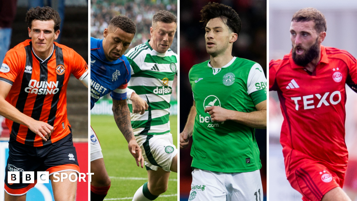 Dundee United's Ross Graham, Rangers' James Tavernier, Celtic's Callum McGregor, Hibernian's Joe Newell and Aberdeen's Graeme Shinnie