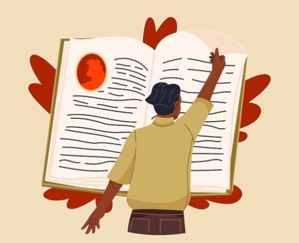 Ilustração de pessoa escrevendo livro em referência ao narrador-personagem.